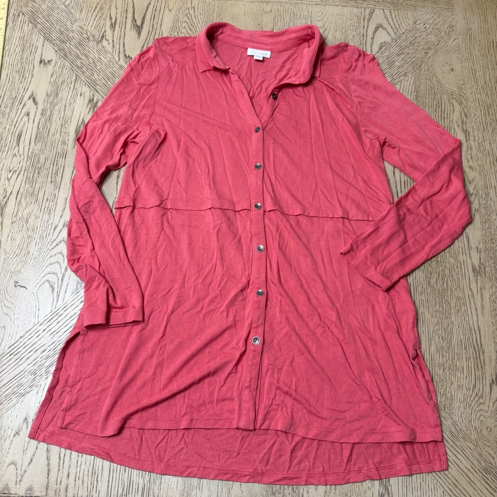J.Jill Small Pink Coral Tencel Lyocell Blend  Button Down‎ Long Sleeve Tunic Top